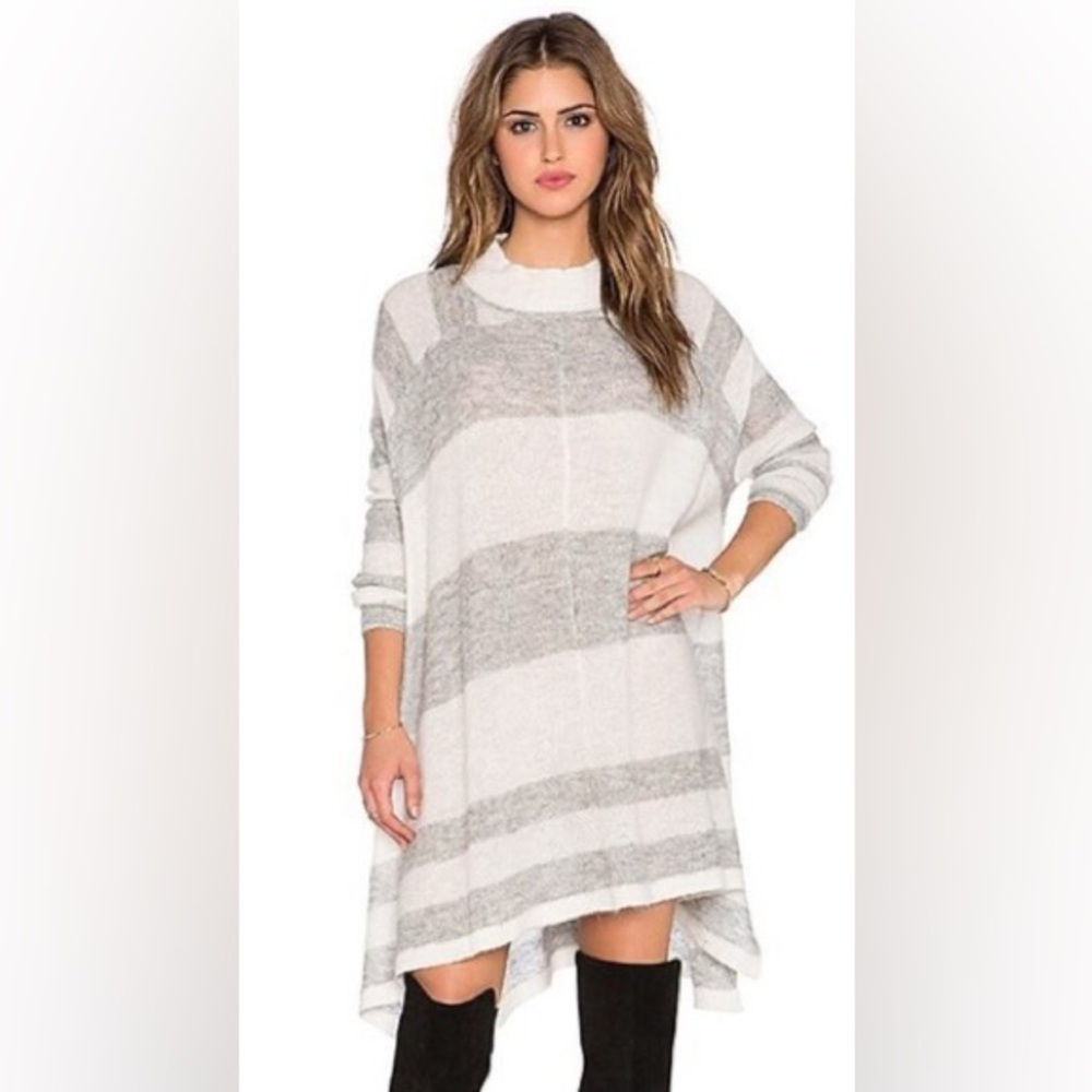 Free People Oversized Alpaca Lafayette Striped Mock Shrug Tunic Poncho Dress